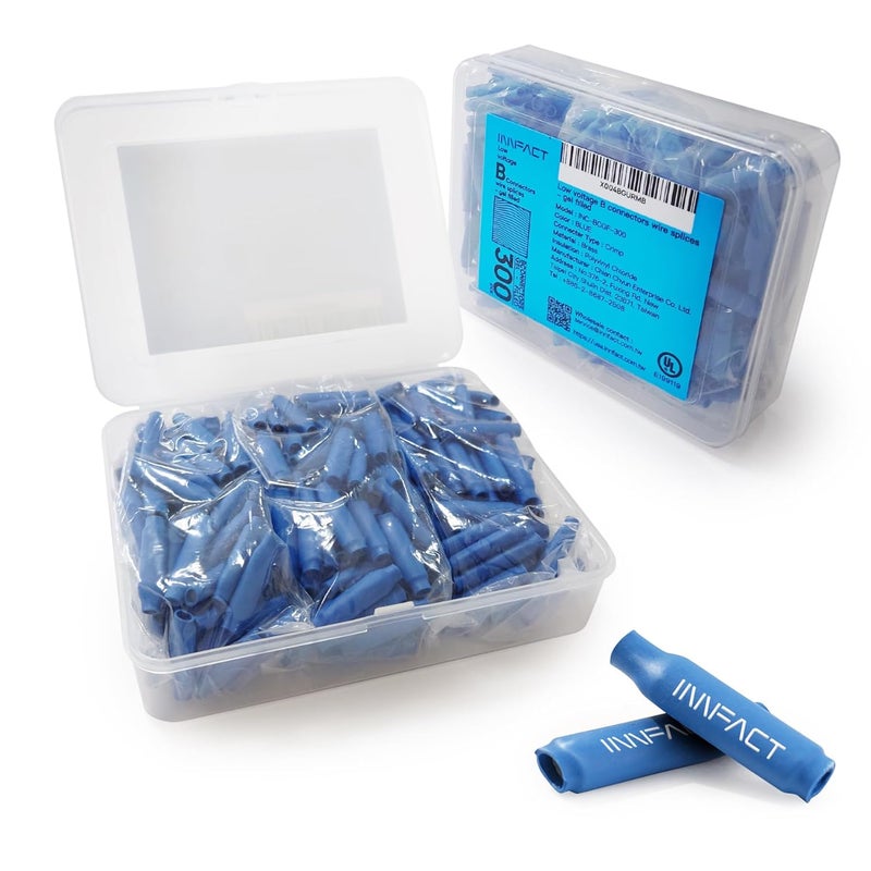 Innfact Store 300 Pcs Waterproof Wire B Connectors AWG 22-26 Small Gauge Low Voltage Gel Filled Bean Butt Splices Terminals Electrical Connector for Outdoor, Security Wiring, and CCTV - Image 1